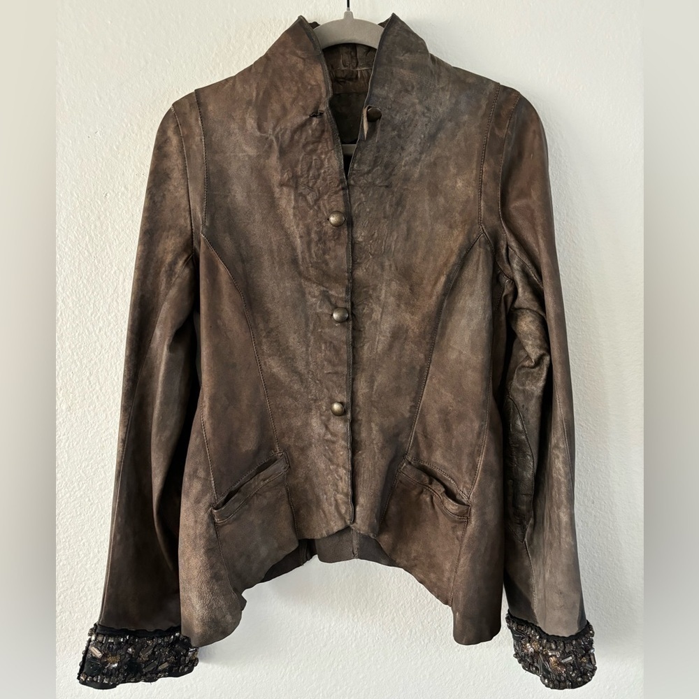 Da Rold Le Cuir Perdu Leather Jacket Embellished Details Handmade In Italy - Picture 11 of 16